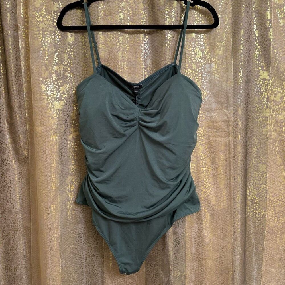 Express Body Contour Compression Ruched Bodysuit Sage Green XL